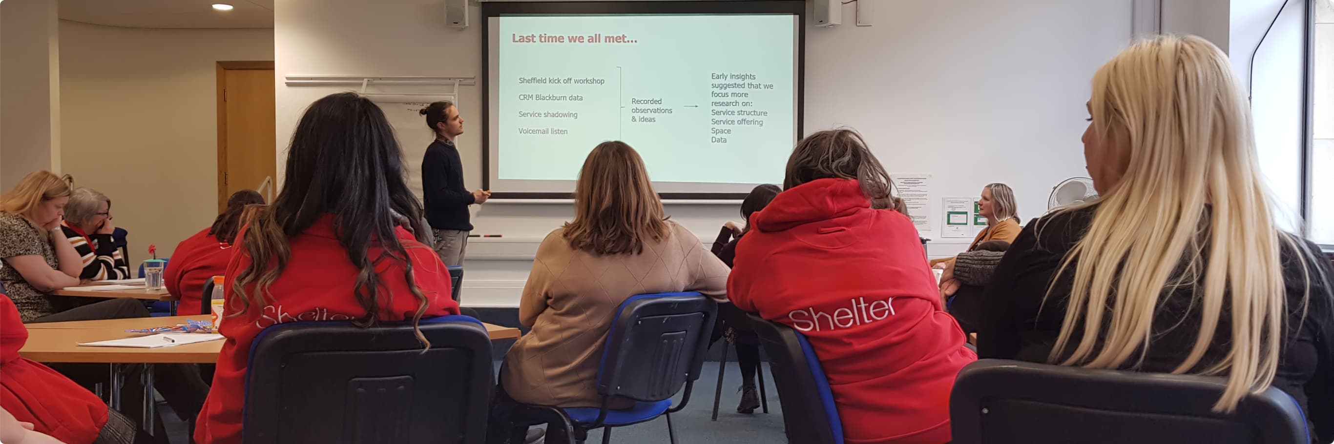 Photo of Matteo leading a service design workshop with Shelter team members in Preston